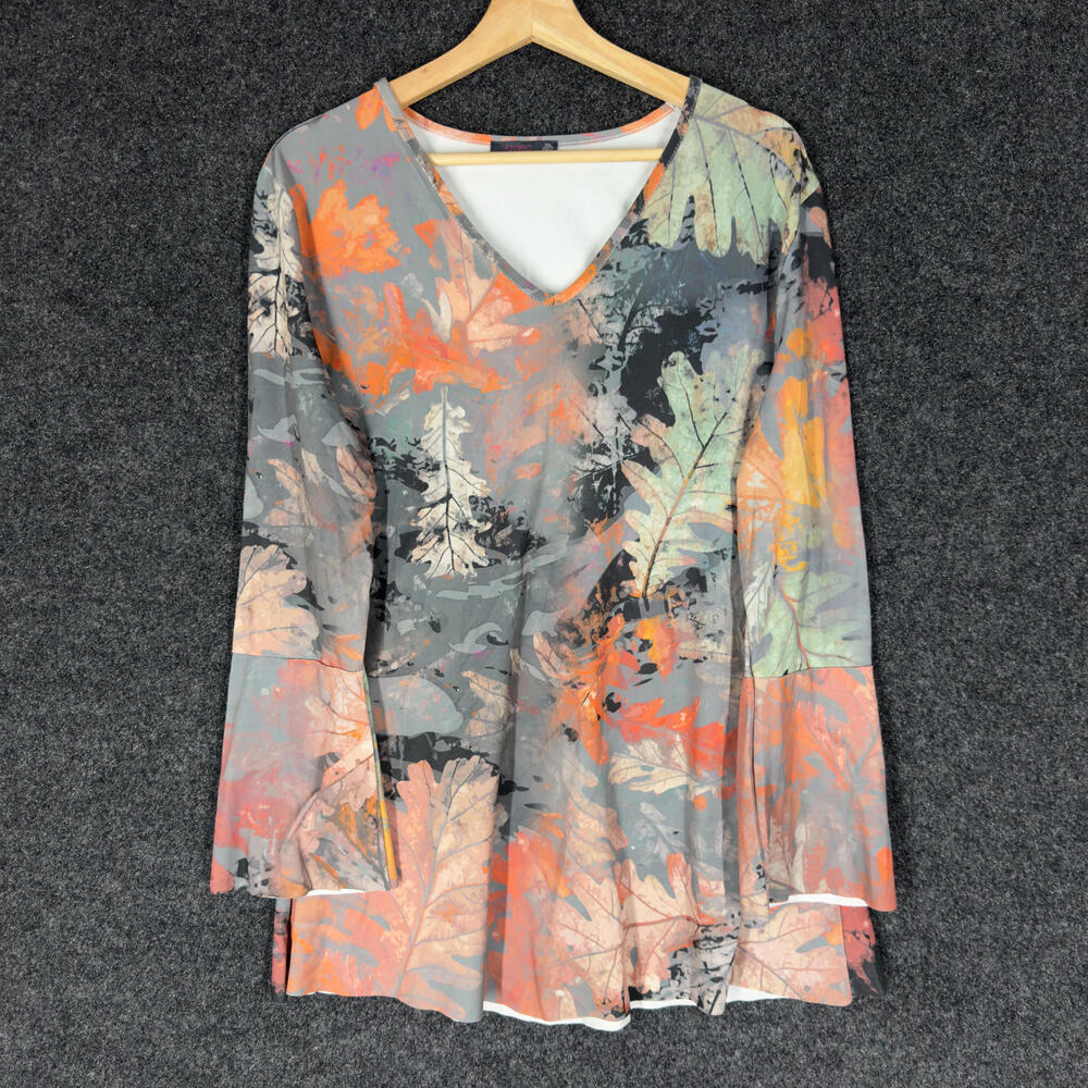 Azalea Blouse Women XL Gray Floral V-Neck Long Sleeve Pullover Casual Stretch